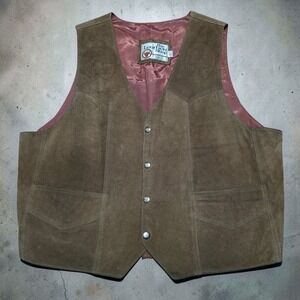 The Leather Shop Sears Suede Western Vest Horse & Horseshoe Embossed Mens XL